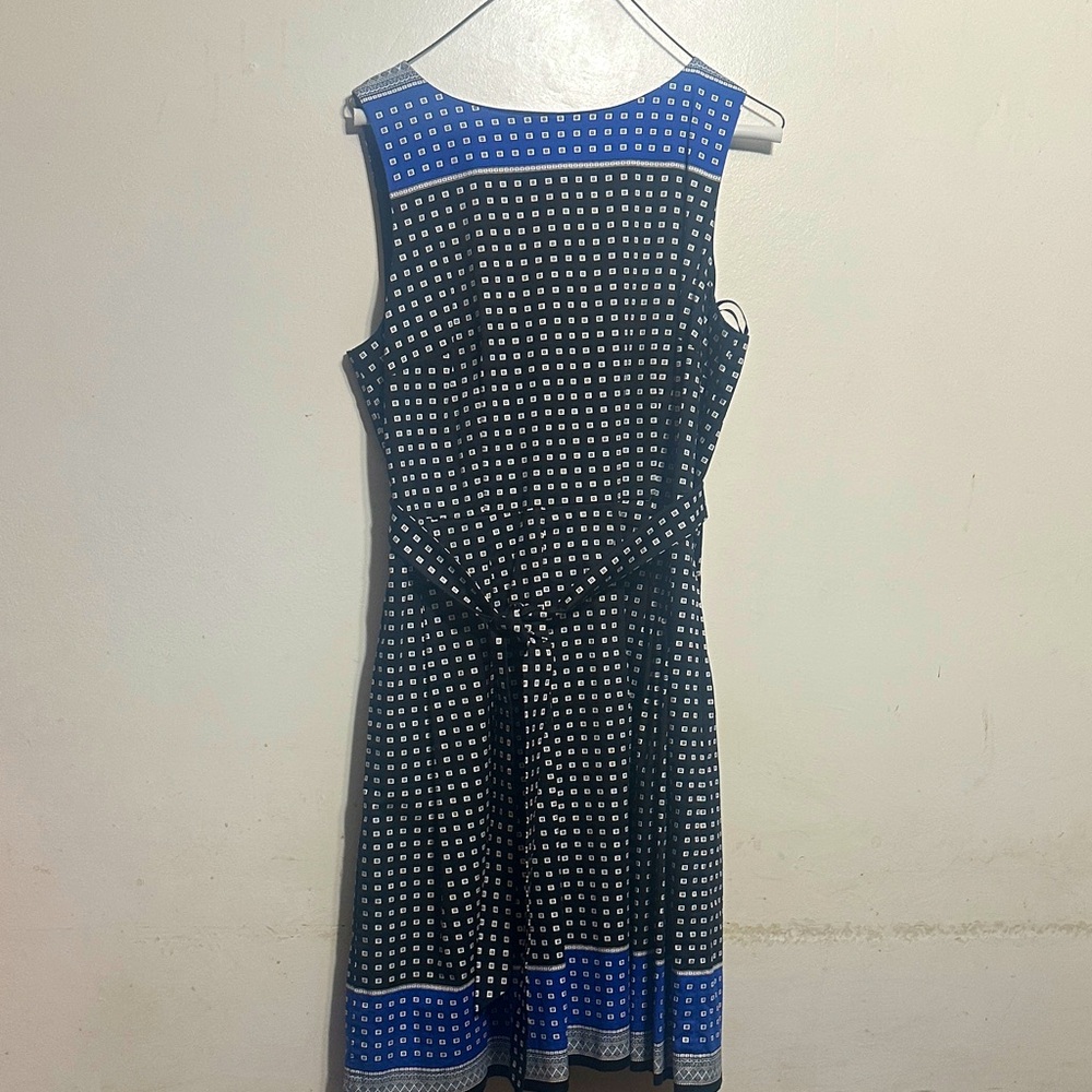 Talbots Black and Blue Geometric Midi Dress
